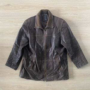 Men's Dark Brown Leather Zip-Front Jacket Size L